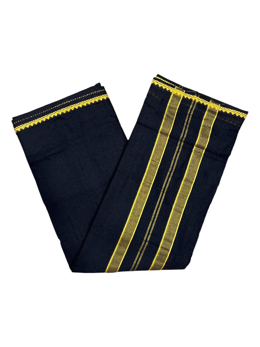 Southloom Kerala Sabarimala Black Simple Saree With Yellow Kara