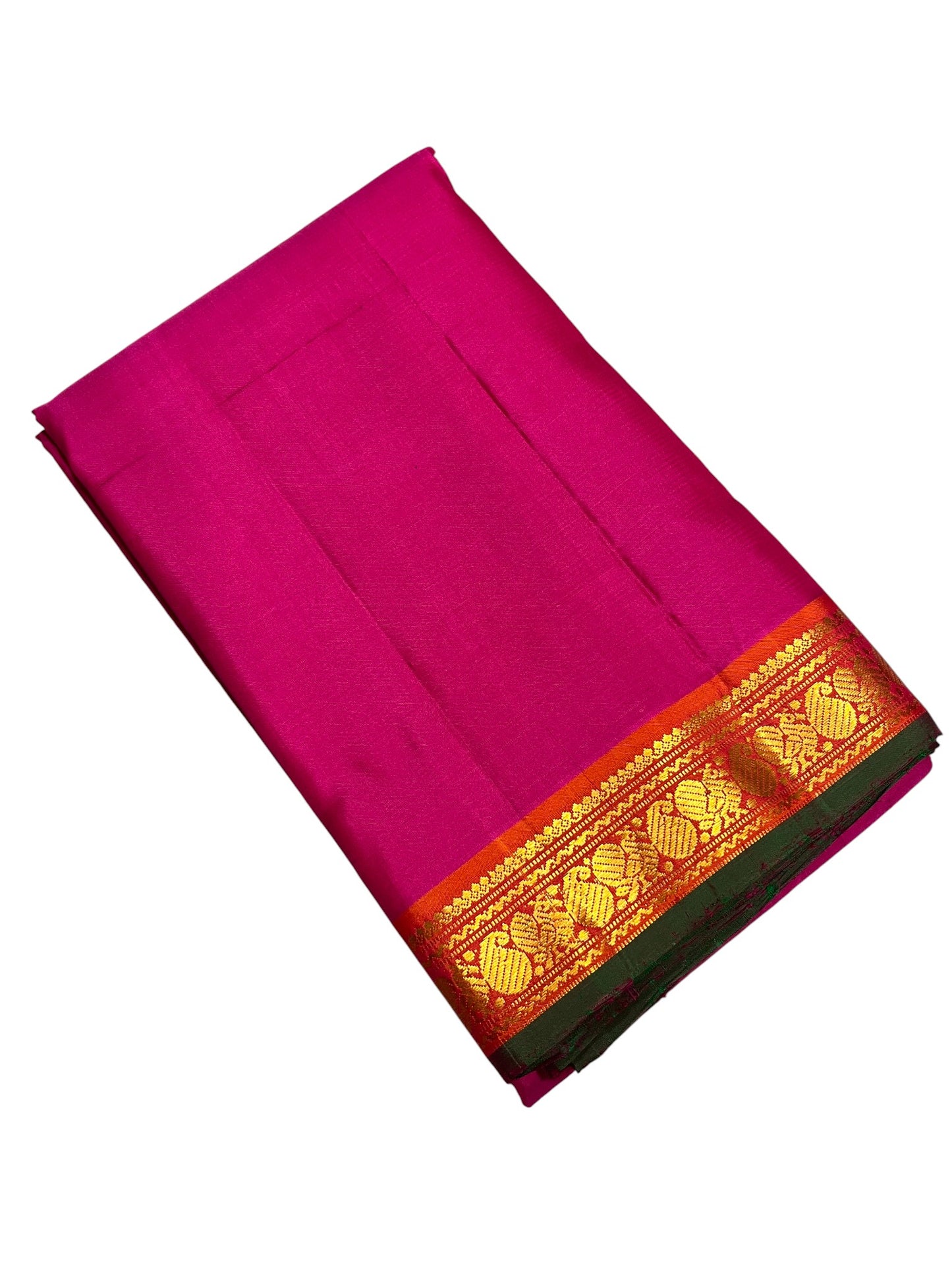 Southloom Pure Handloom Bridal Kanchipuram Silk Saree with Korvai Work (Pink & Orange)