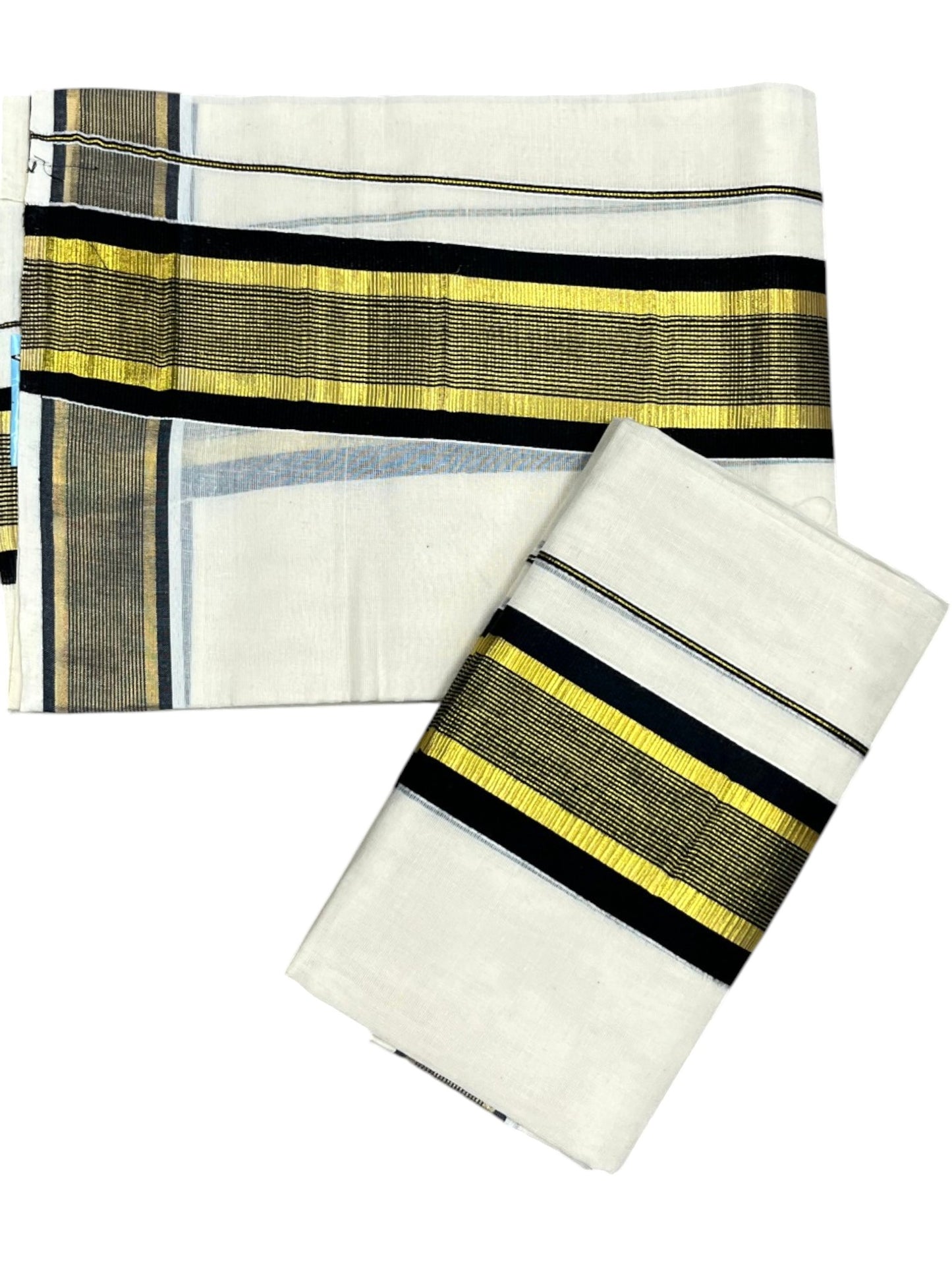Southloom Kerala Cotton Kasavu Single Set Mundu (Mundum Neriyathum) with Black Kasavu Border SLKK