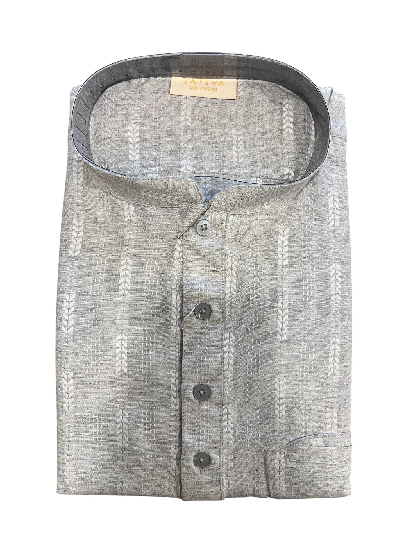 Southloom Grey Woven Patterns Semi Silk Short Kurta for Men