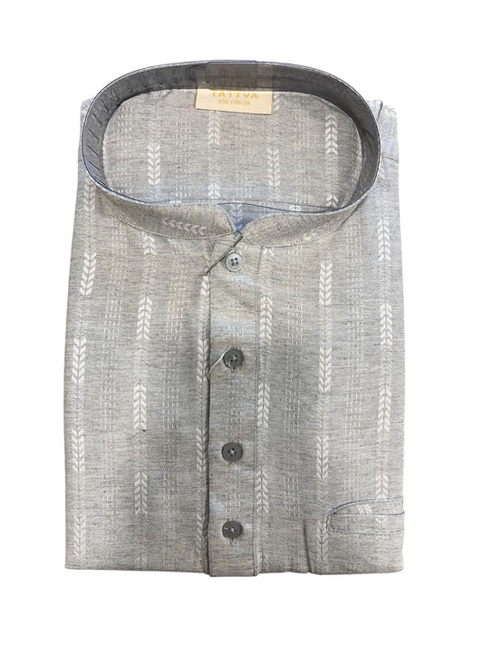 Southloom Grey Woven Patterns Semi Silk Short Kurta for Men