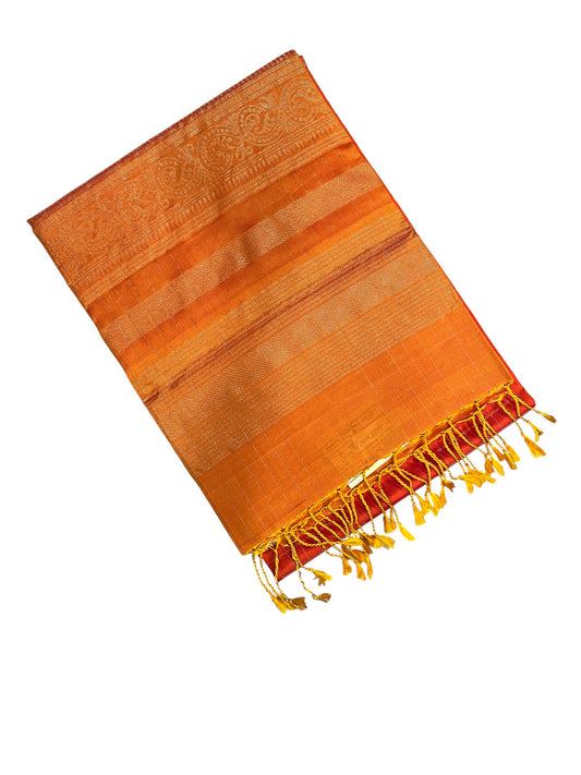 Southloom Pure Handloom Kanchipuram Silk Saree with Butta Work (Yellow & Orange)