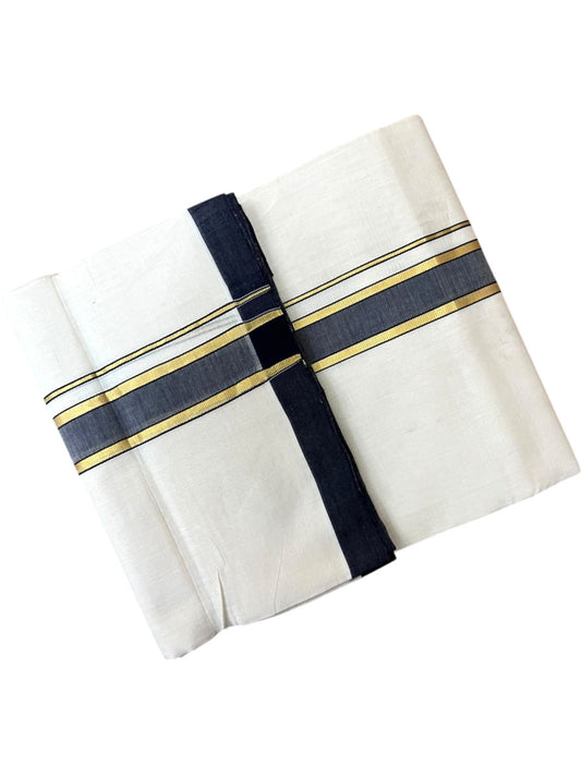 Southloom Balaramapuram Unakkupaavu Premium Handloom Cotton Double Mundu with Gold Kasavu and Black Border