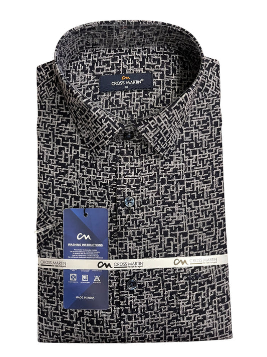 Southloom Pure Cotton Black Printed Shirt (38 HS)