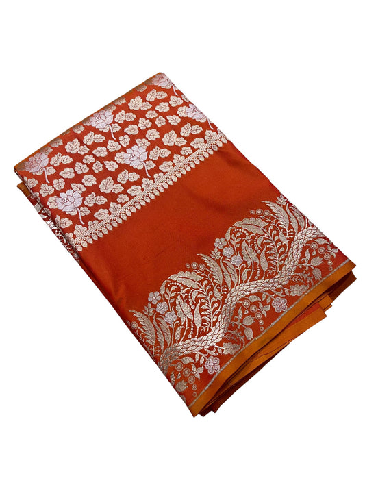 Southloom Pure Banarasi Silk Saree with Woven Work on Body and Borders (Orange)