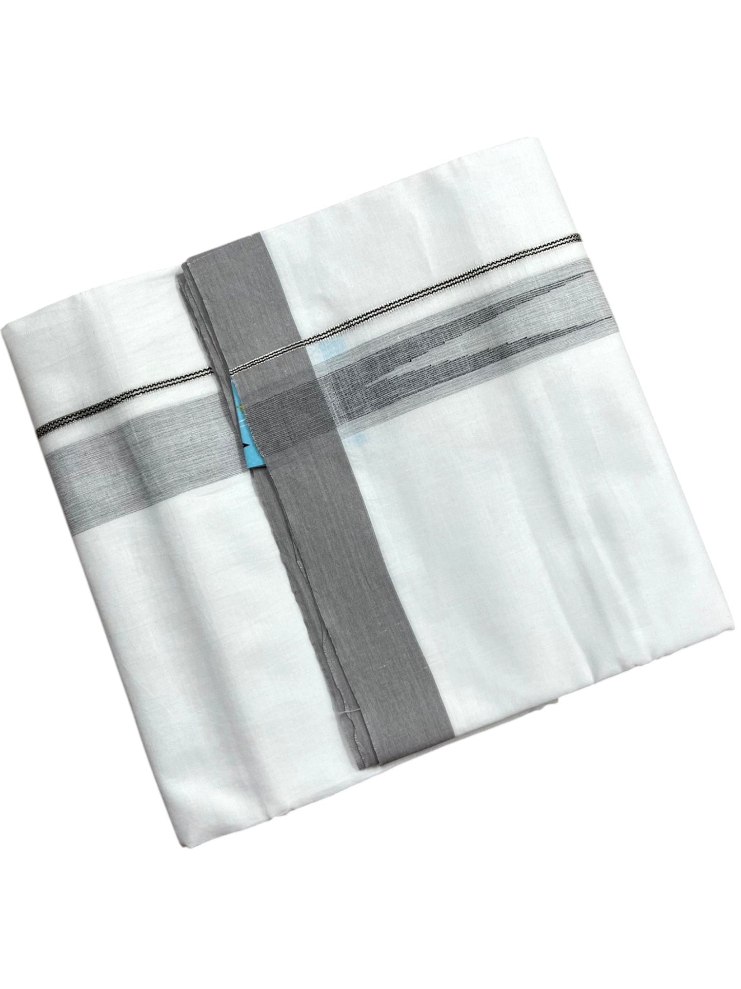 Southloom Pure White Cotton Mundu with Gray Border (South Indian Kerala Dhoti)