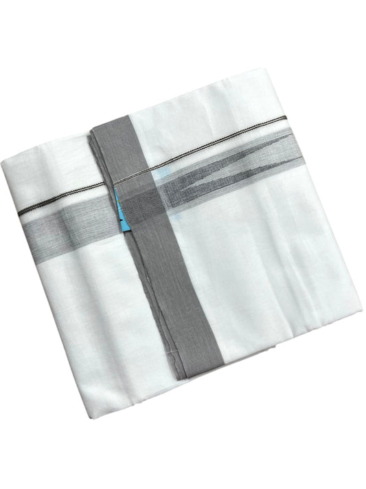Southloom Pure White Cotton Mundu with Gray Border (South Indian Kerala Dhoti)
