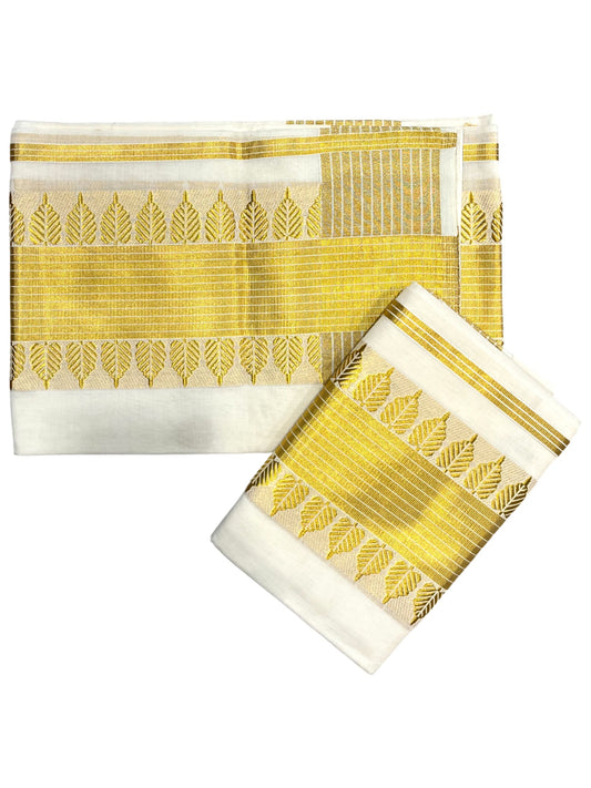 Southloom Premium Handloom Set Mundu with Kasavu and Golden Border (2.80 Mtr)