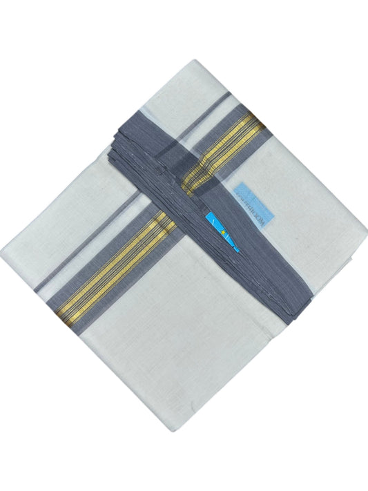 Southloom Balaramapuram Premium Handloom Cotton Double Mundu with Gold Kasavu and Grey Border