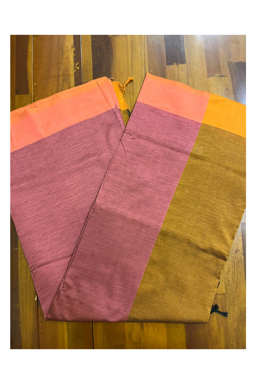 Southloom Cotton Pink Plain Saree with Light Brown on Pallu