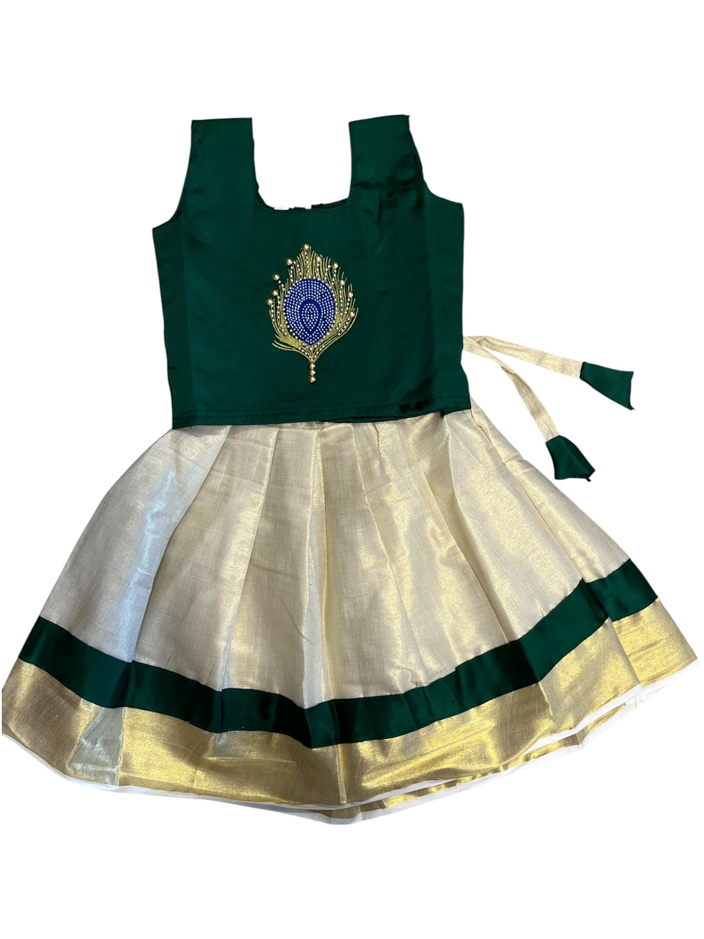 Southloom Kerala Tissue pavada and Blouse with Embroidery Work  (Age 1)