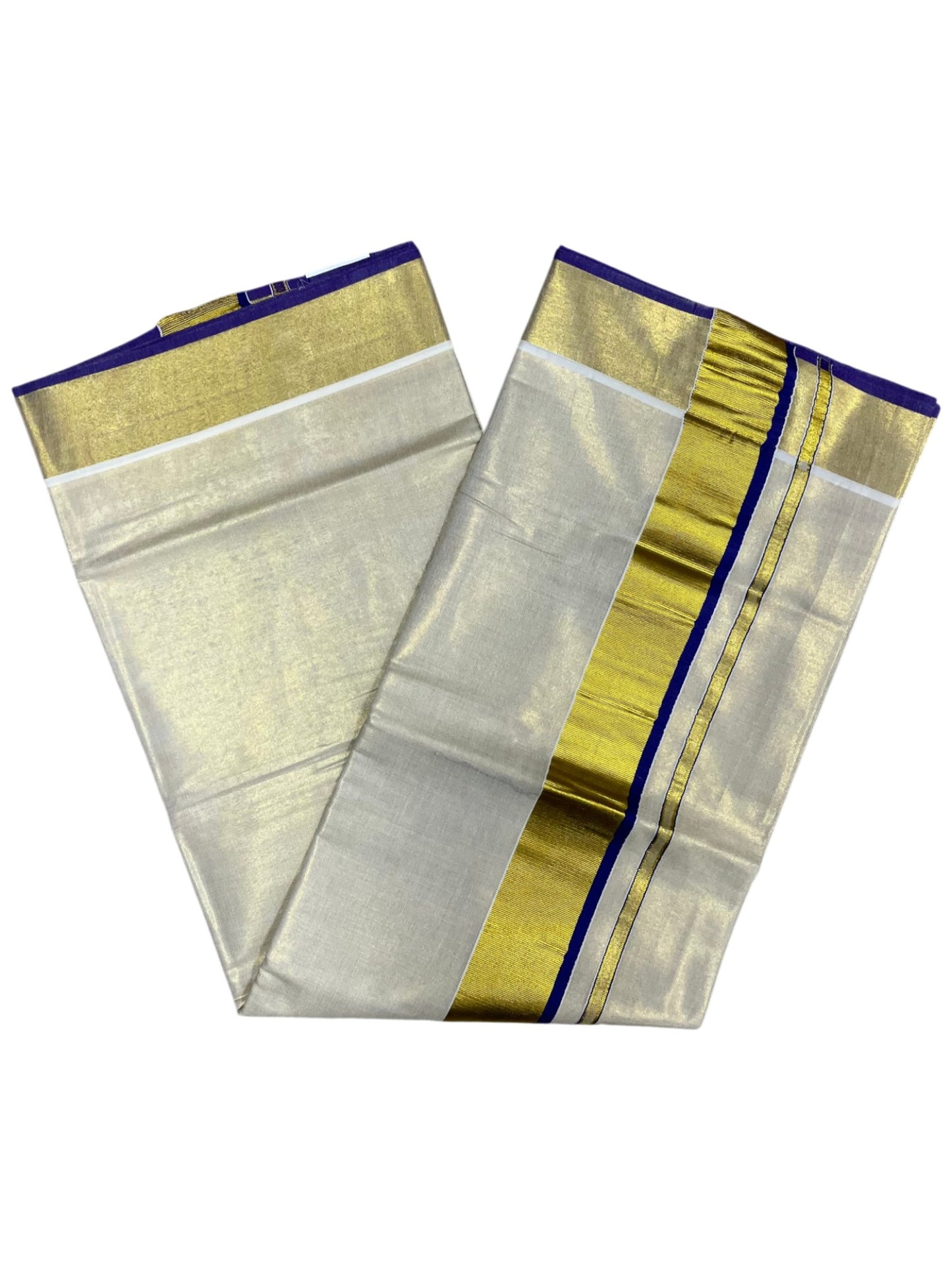 Southloom Kerala Tissue Kasavu Plain Saree With Blue Border