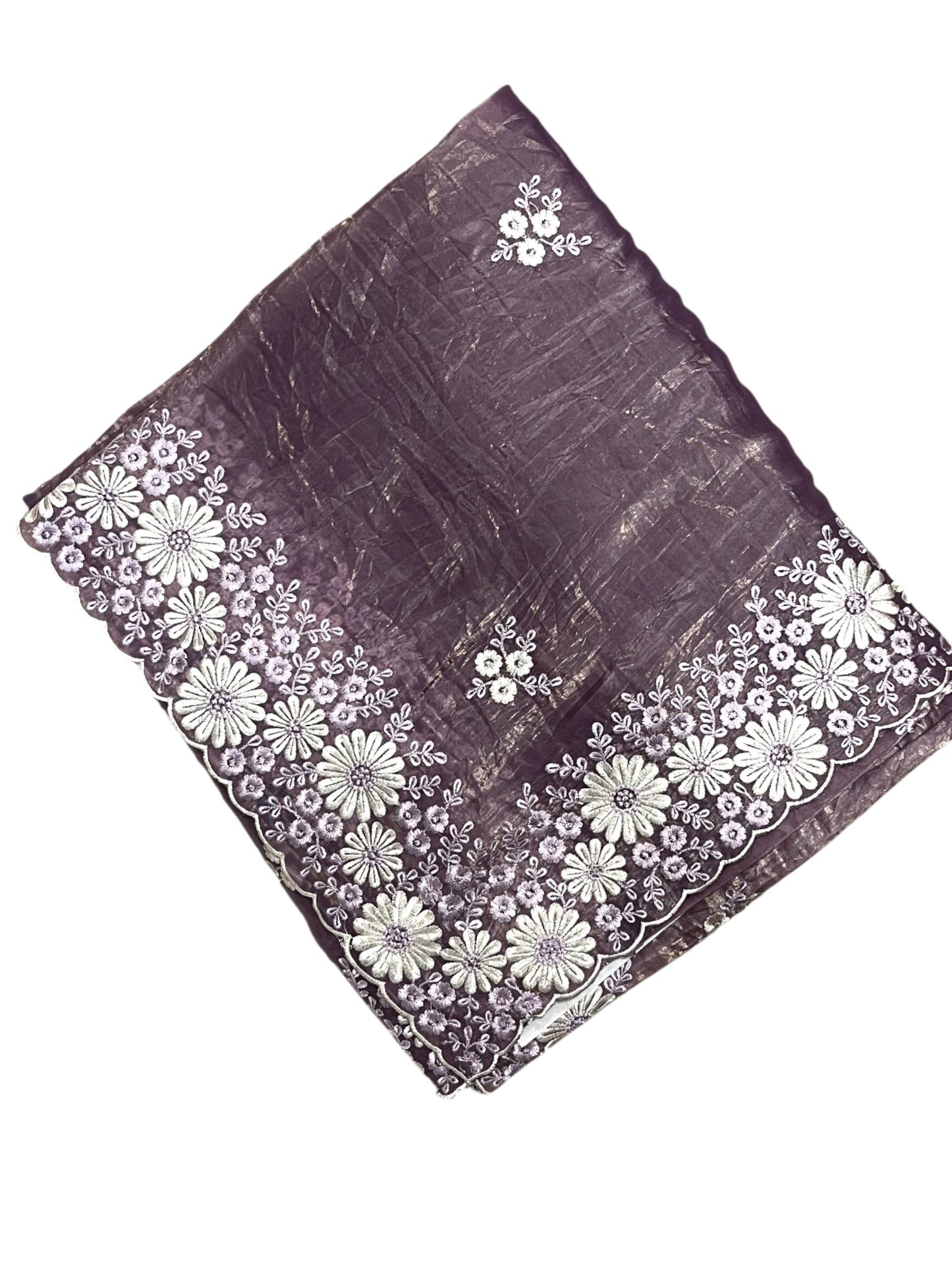 Southloom Crushed Organza Saree with Floral Woven Works Across Body in Lavendar