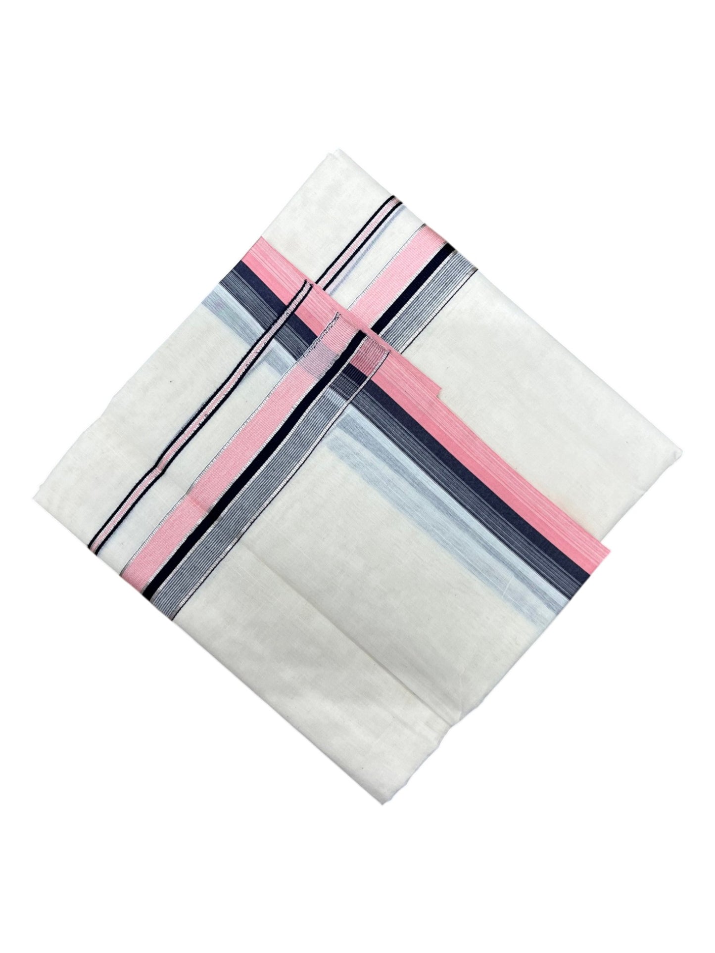 Southloom Kerala Pure Cotton Double Mundu with Peach and Blue Border with (South Indian Dhoti)