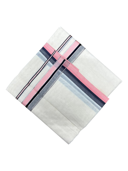 Southloom Kerala Pure Cotton Double Mundu with Peach and Blue Border with (South Indian Dhoti)