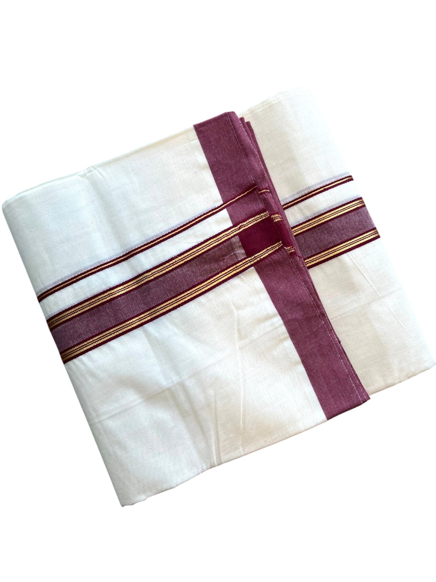 Southloom Pure Cotton Mundu with Golden Lines and Maroon Border (South Indian Kerala Dhoti)