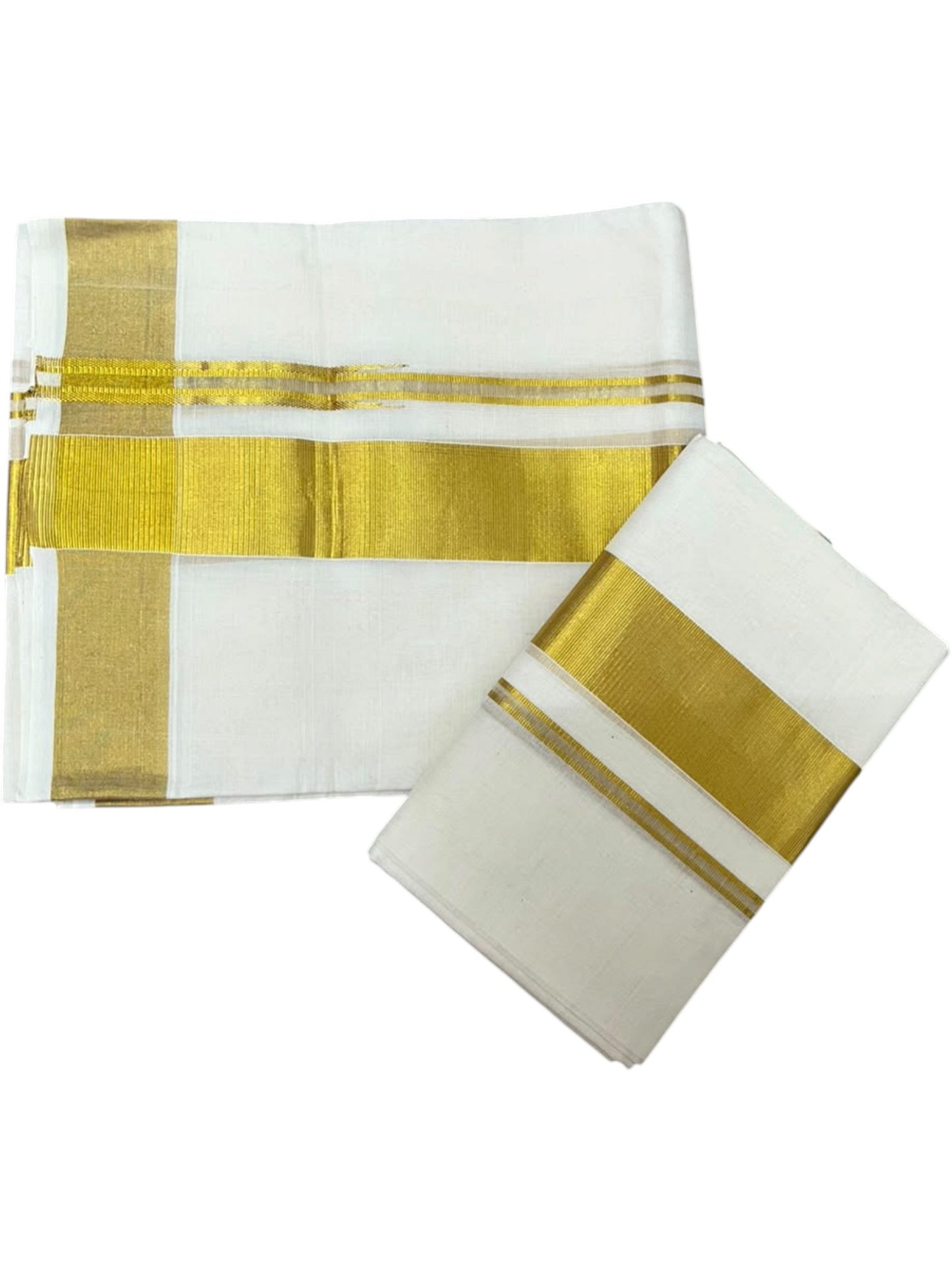 Southloom Premium Cotton Handloom Set Mundu with Chuttikara Kasavu And 2 Inch Golden Border (2.80 Mtr)