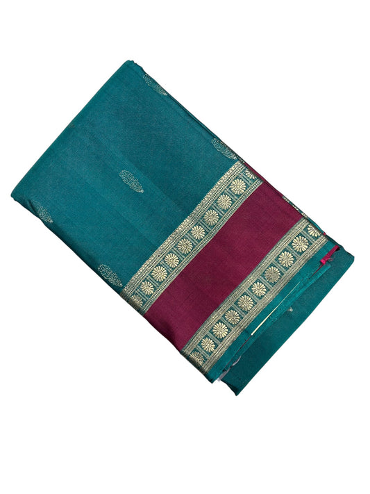 Southloom Pure Handloom Bridal Kanchipuram Silk Saree with Korvai Work (Blue & Magenta)