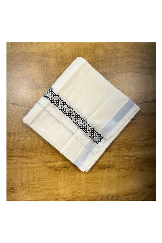 Southloom Pure Cotton Silver Kasavu Mundu with Trendy Print