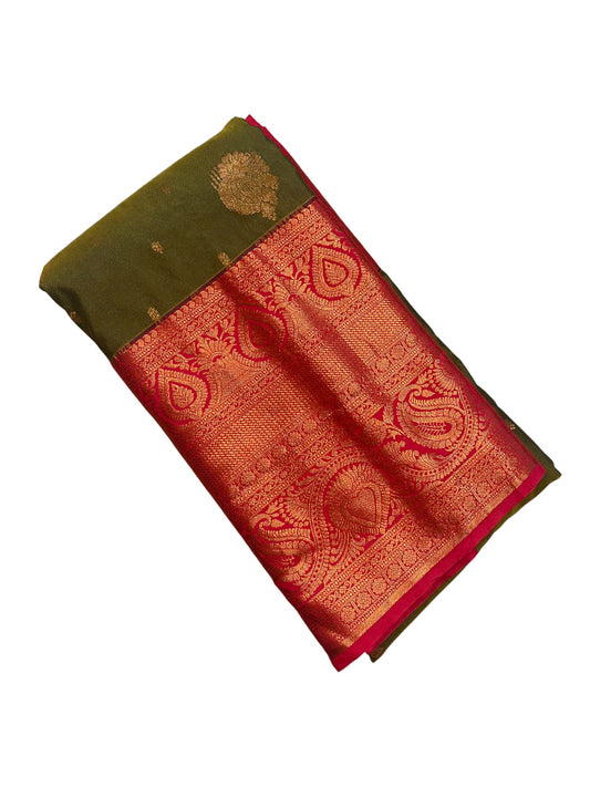 Southloom Banarasi Semi Silk Saree with Woven Work on Body(Green)