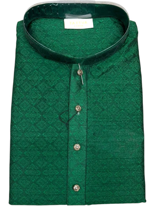 Southloom Green woven Semi Silk Short Kurta for Men SL590