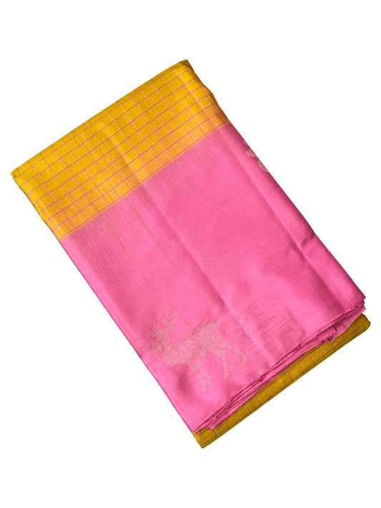 Southloom Pure Handloom Bridal Kanchipuram Silk Saree with Korvai Work (Yellow & Pink)