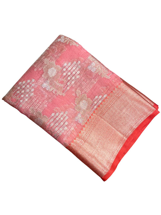 Southloom Tissue Banarasi Silk Saree with Woven Work on Body and Borders (Peach)