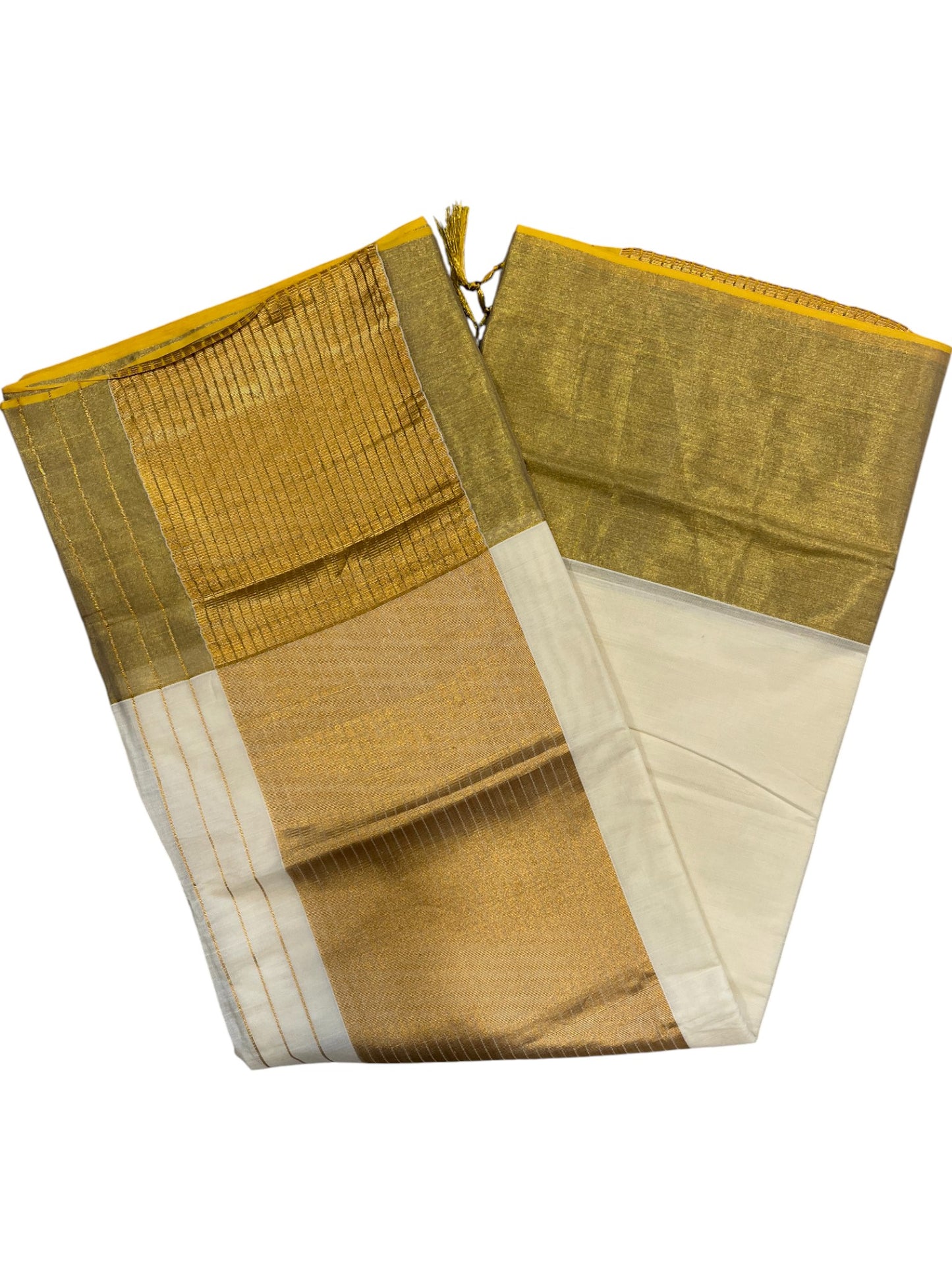 Pure Cotton Kerala Plain Kasavu Saree with Golden Kasavu Border