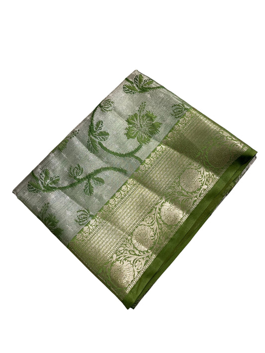 Southloom Tissue Silk Saree with Woven Work on Body and Borders (Green)