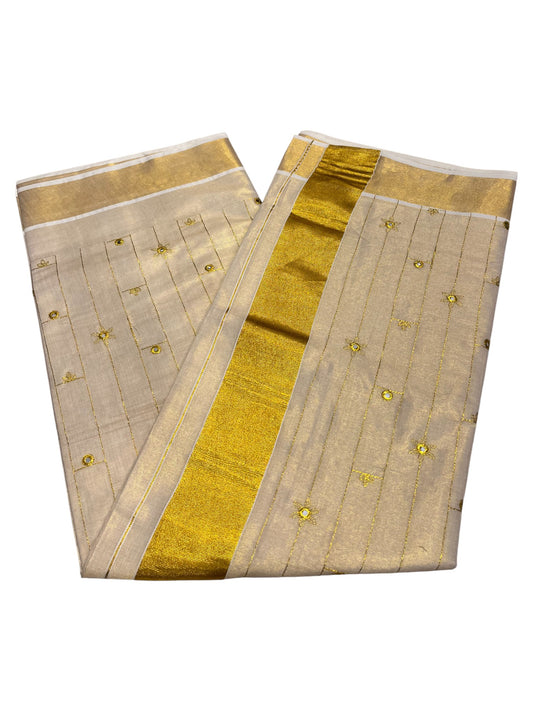 Kerala Tissue Kasavu Saree with Golden Embroidery Works