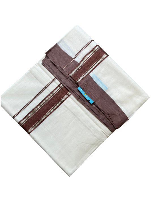 Southloom Pure Cotton Mundu with Golden Lines and Dark Brown Border (South Indian Kerala Dhoti)