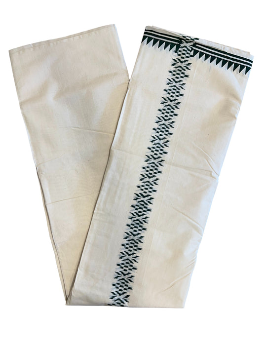 Southloom Pure Cotton Mundu with Ikat Design Green print (South Indian Kerala Dhoti)