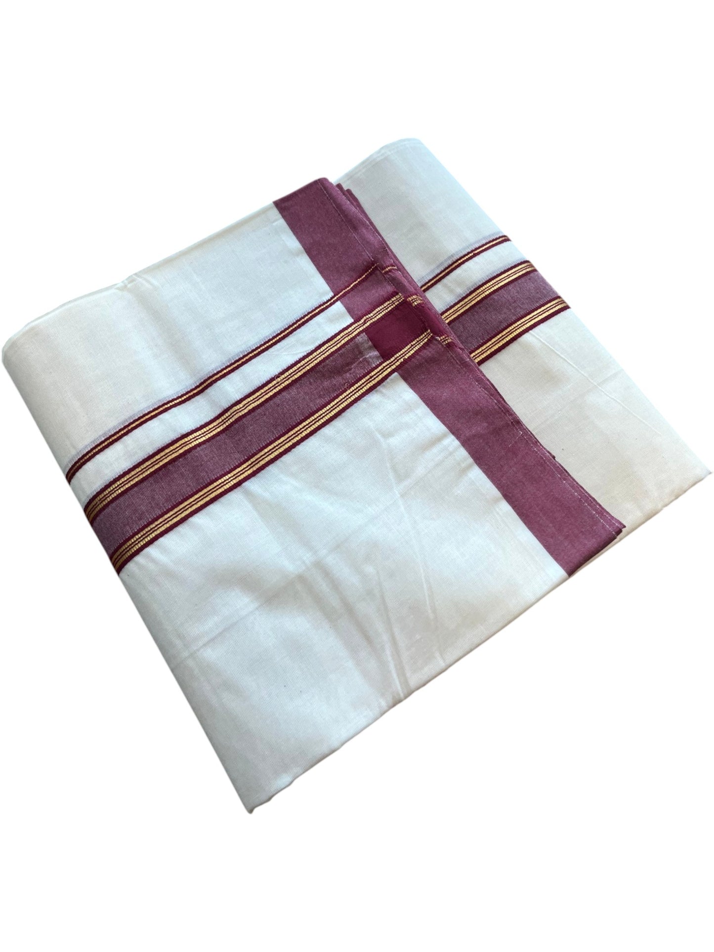 Southloom Pure Cotton Mundu with Golden Lines and Maroon Border (South Indian Kerala Dhoti)