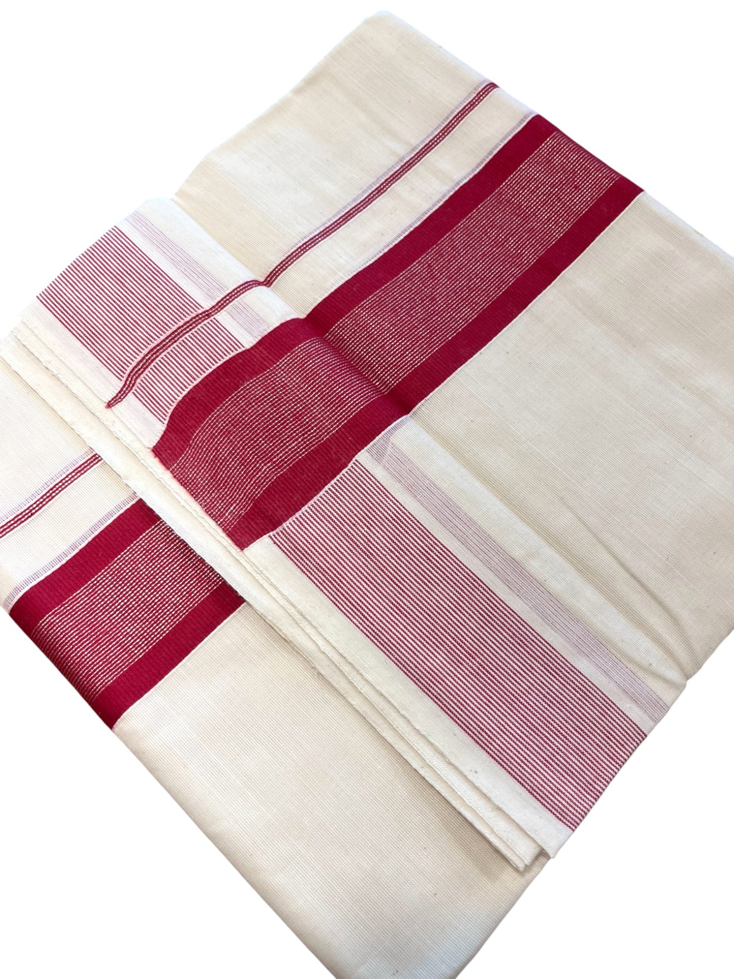 Southloom Kerala Pure Cotton Double Mundu with Silver Lines & Maroon Border (South Indian Dhoti)