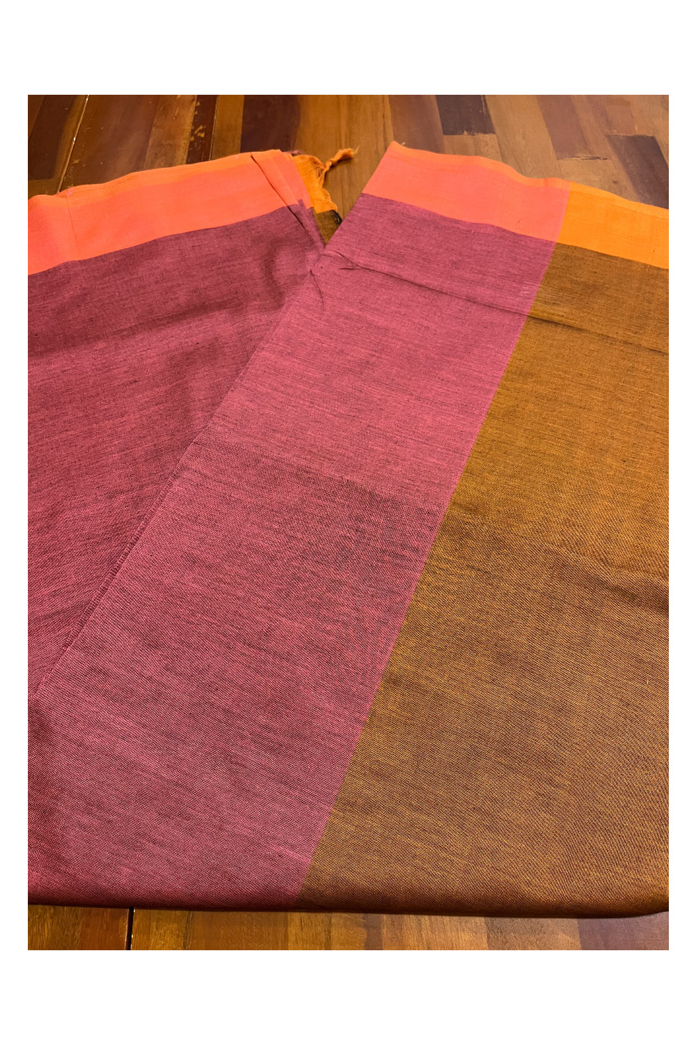 Southloom Cotton Pink Plain Saree with Light Brown on Pallu