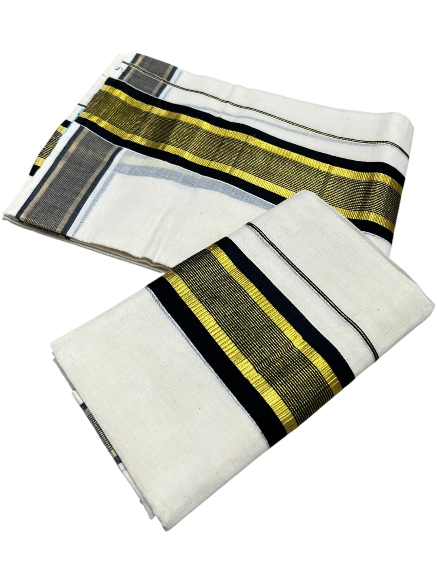 Southloom Kerala Cotton Kasavu Single Set Mundu (Mundum Neriyathum) with Black Kasavu Border SLKK