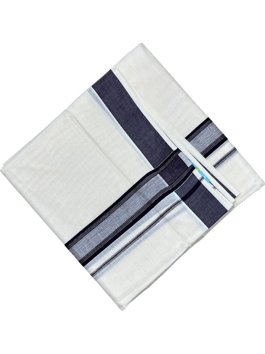 Southloom Kerala Pure Cotton Double Mundu with Dark Purple Border (South Indian Kerala Dhoti)