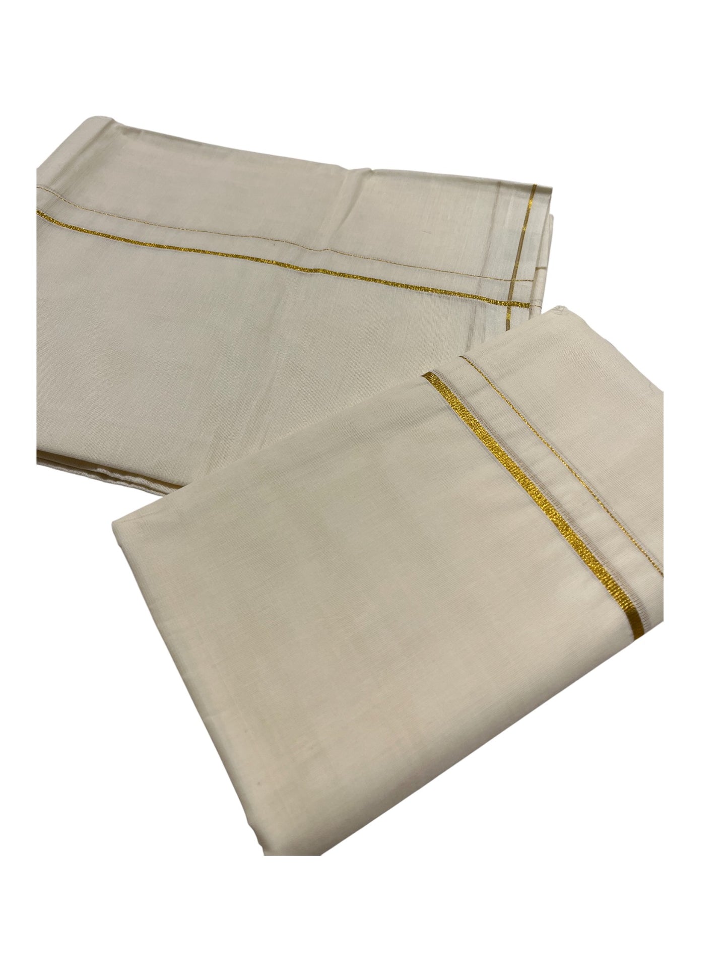 Kerala Cotton Mundum Neriyathum Single (Set Mundu) with Golden Puliyilakkara