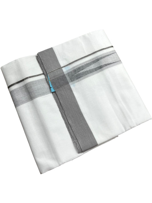 Southloom Pure White Cotton Mundu with Gray Border (South Indian Kerala Dhoti)