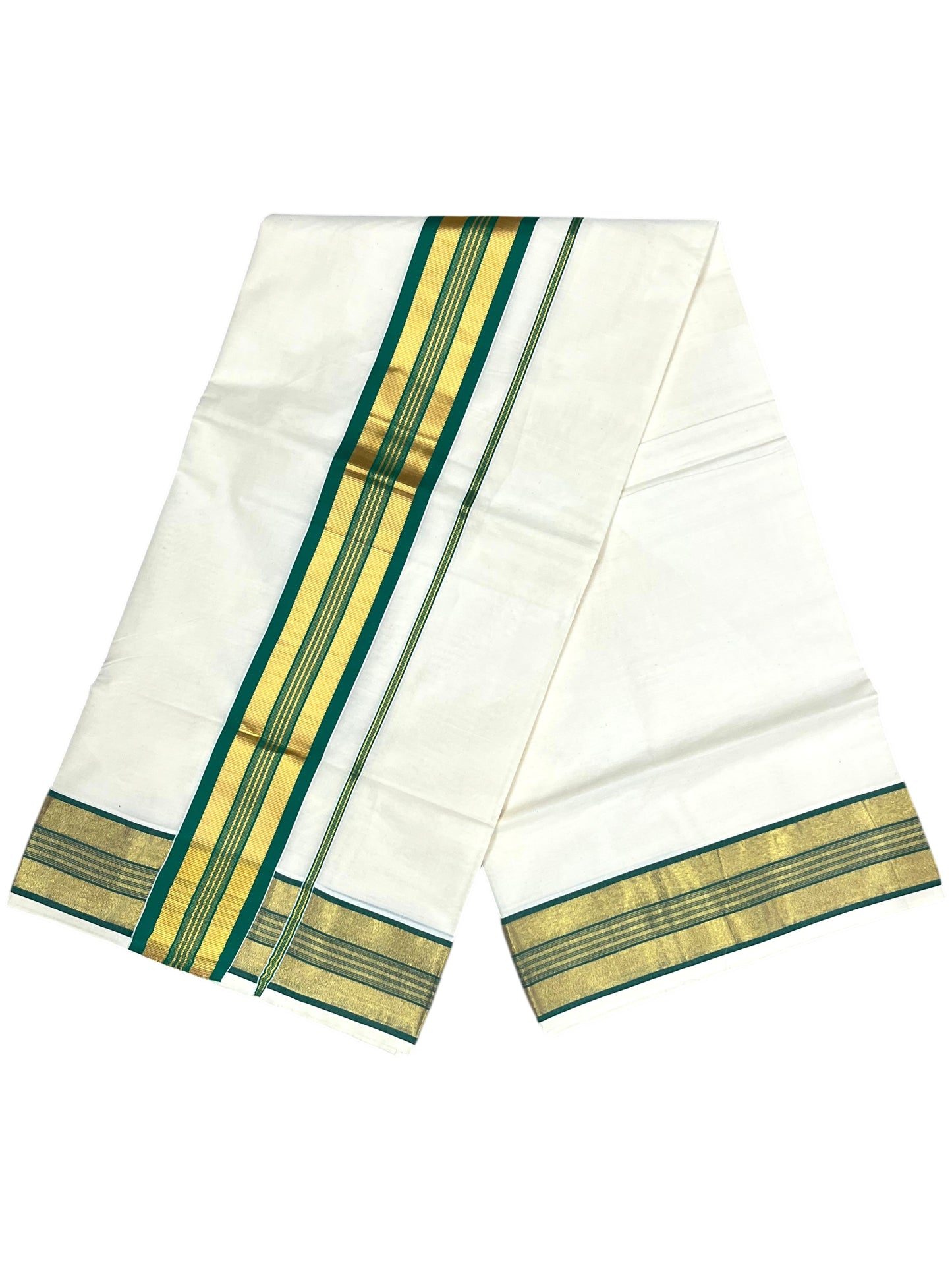 Southloom Kerala Cotton Kasavu Saree with Green Border