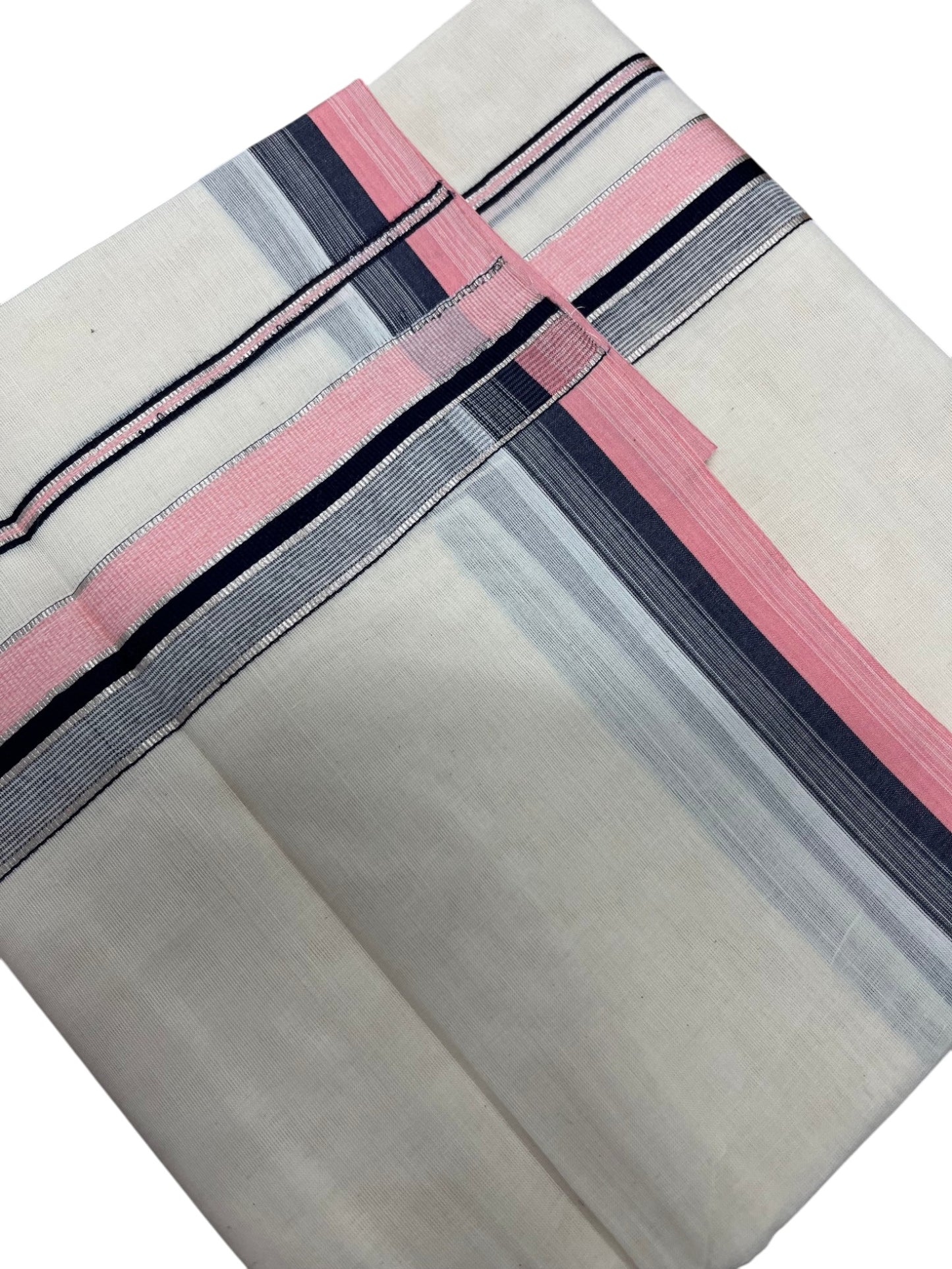 Southloom Kerala Pure Cotton Double Mundu with Peach and Blue Border with (South Indian Dhoti)