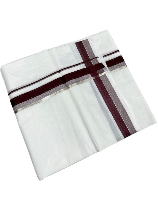 Southloom Pure White Cotton Mundu with Silver Line & Purple Border (South Indian Kerala Dhoti)