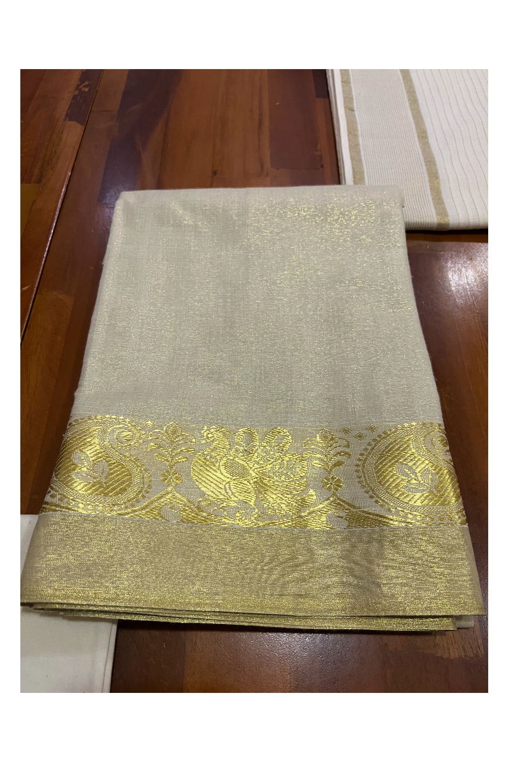 Kerala Tissue Churidar Salwar Material with Kasavu Woven Border (include Shawl / Dupatta)