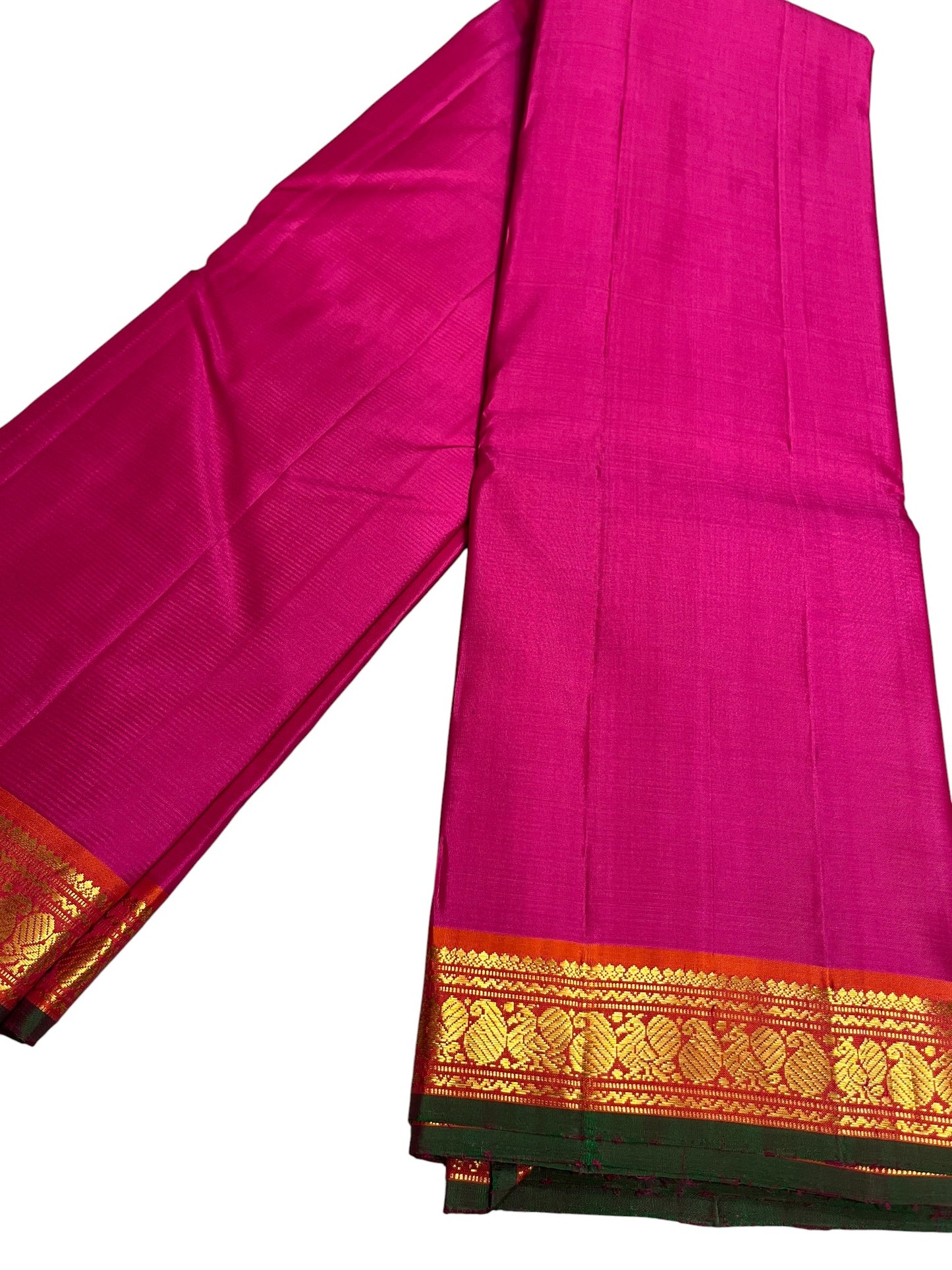 Southloom Pure Handloom Bridal Kanchipuram Silk Saree with Korvai Work (Pink & Orange)