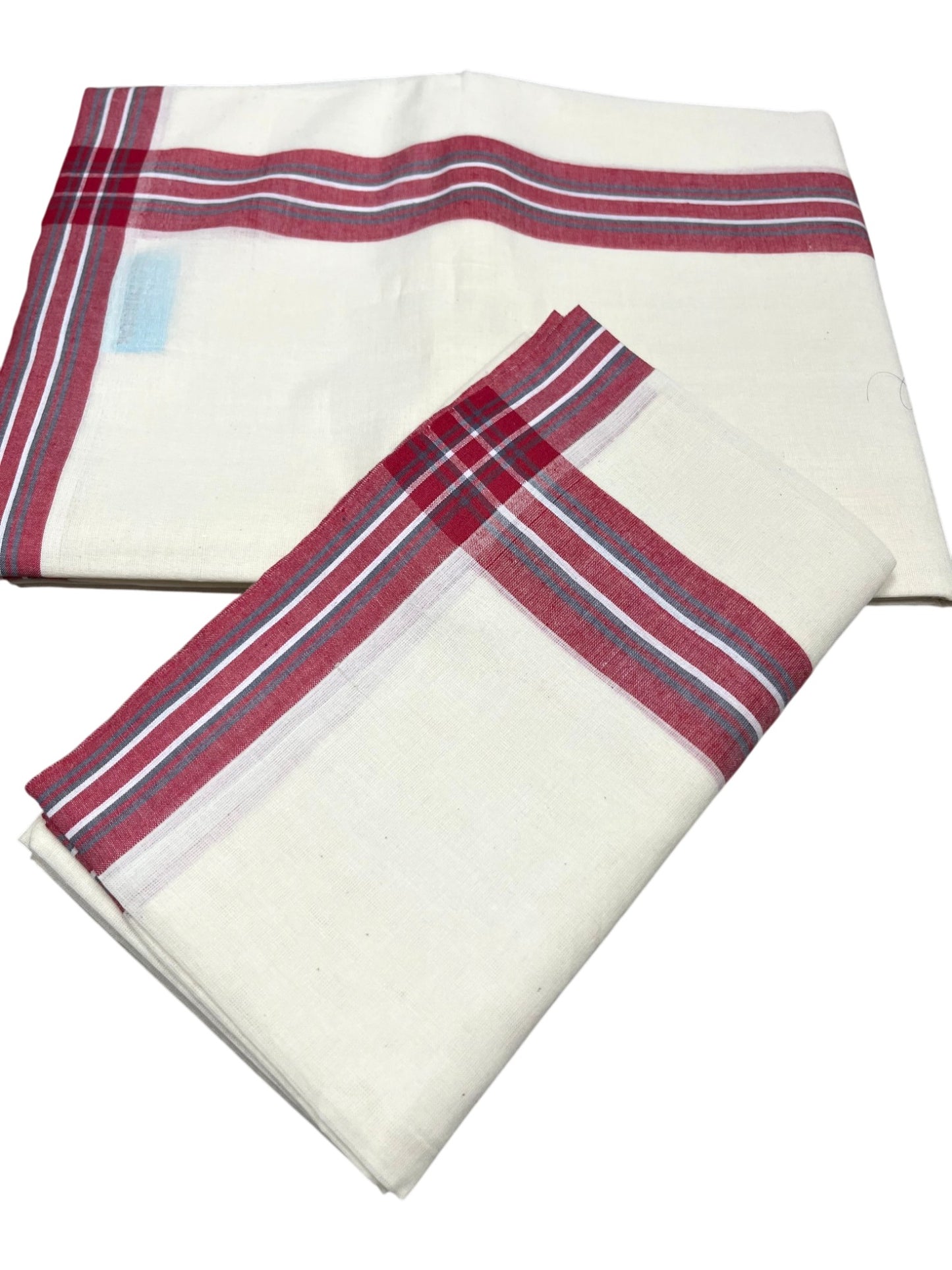 Southloom Pure Cotton Kerala Single Mulloth Set Mundu (Mundum Neriyathum) Red & Grey Border in 2.50 Mtrs SL243