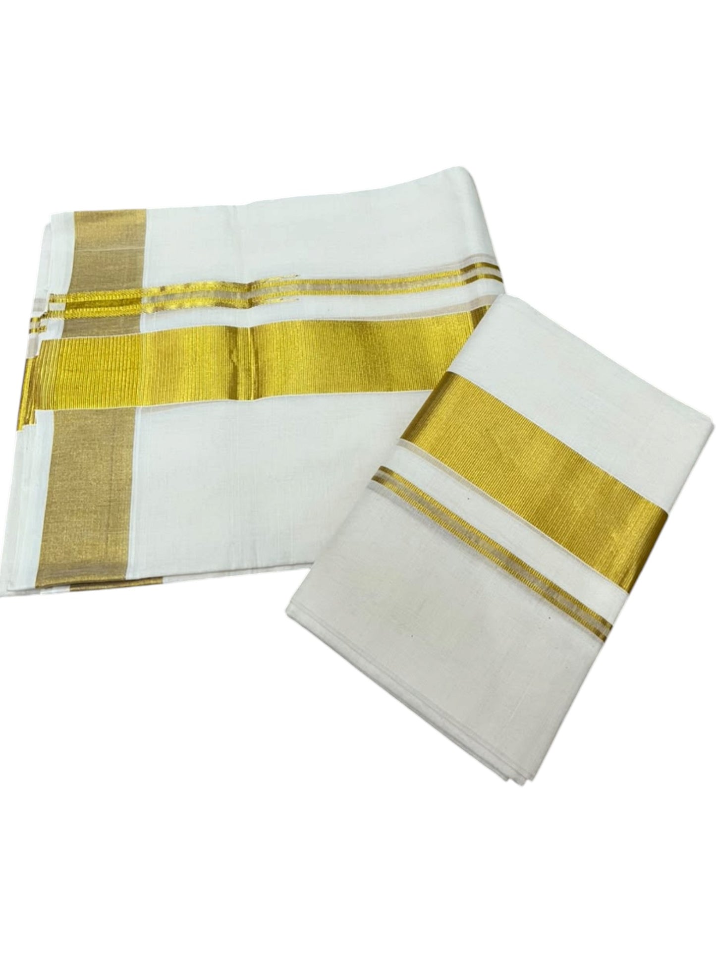 Southloom Premium Cotton Handloom Set Mundu with Chuttikara Kasavu And 2 Inch Golden Border (2.80 Mtr)