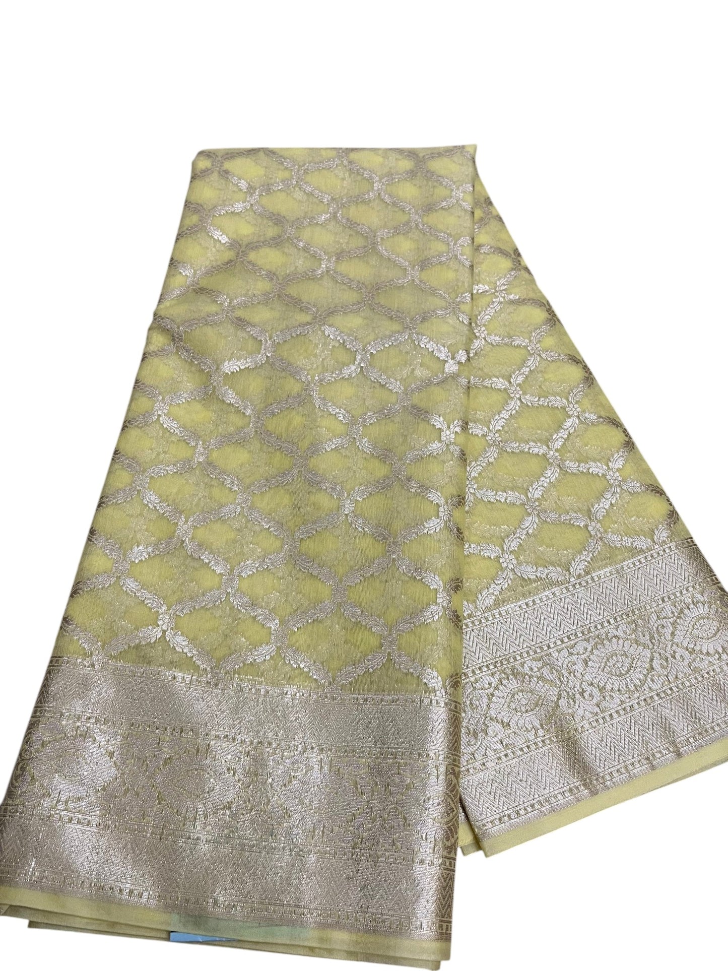 Southloom Cotton Banarasi Silk Saree with Woven Work on Body and Borders (Yellow)