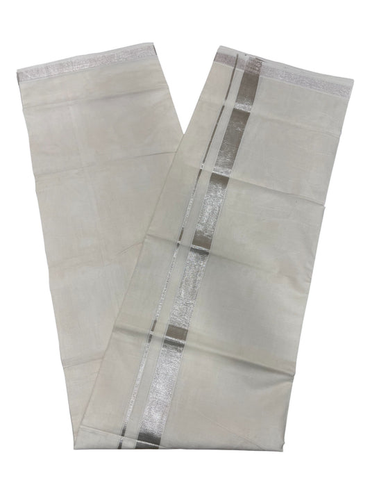Southloom Kerala Cotton Double Mundu with Silver Border  (South Indian Dhoti)