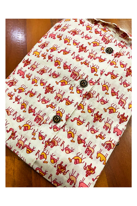 Southloom Jaipur Cotton Camel Hand Block Printed Shirt For Kids (Half Sleeves)