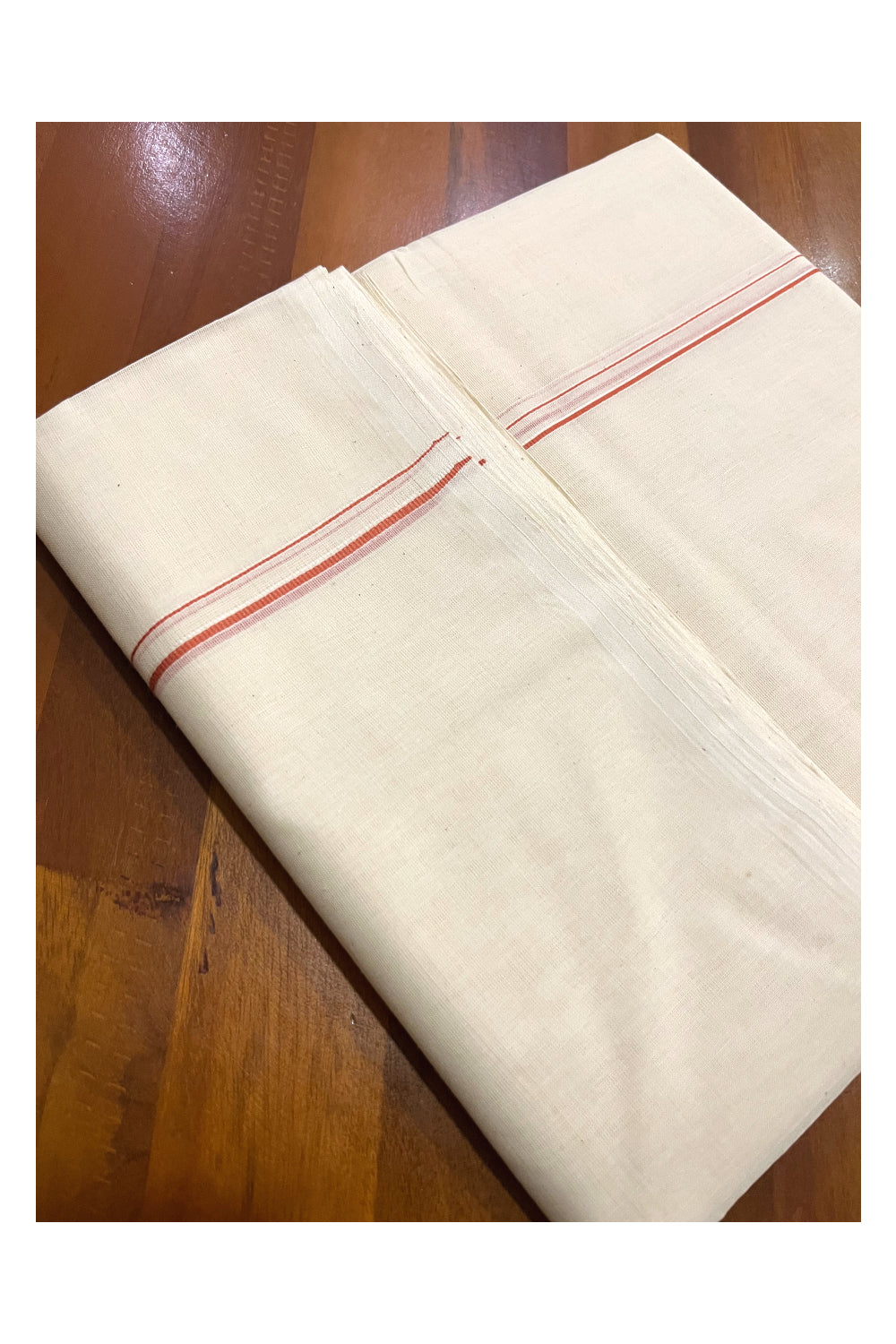 Southloom Premium Handloom Pure Cotton Mundu with Orange Eerkkil Kara Border (South Indian Kerala Dhoti)